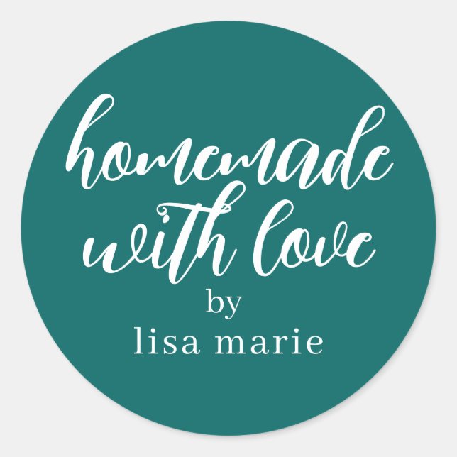 Sticker Rond Homemade with Love Personalized Teal Green Gift (Devant)