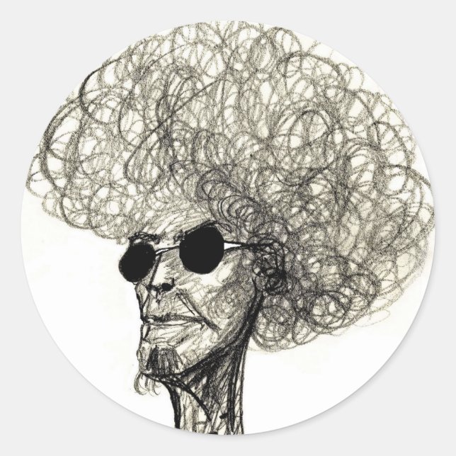 Sticker Rond Homme aux cheveux bouclés avec lunettes noires (Devant)