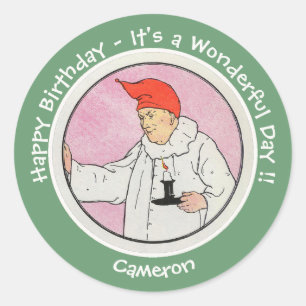 Sticker Rond Homme dans la lune Mère Oie objets de fête d'anniv