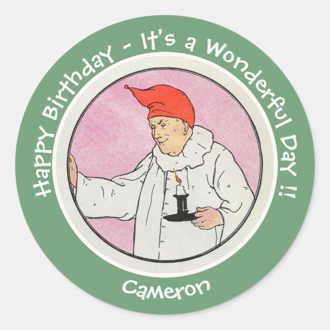 Sticker Rond Homme dans la lune Mère Oie objets de fête d'anniv (Devant)