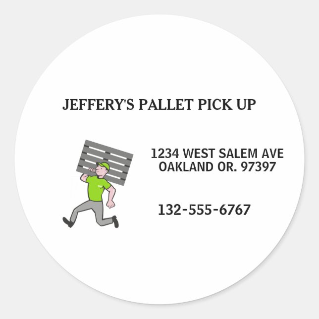 Sticker Rond Homme de caricature à palettes en bois professionn (Devant)