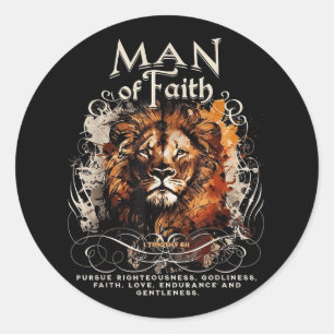 Sticker Rond Homme de foi Lion Chrétien Jésus Lion Foi