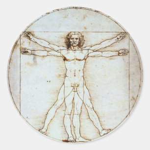 Sticker Rond Homme de Vitruvian de Leonardo da Vinci
