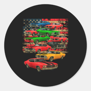 Sticker Rond Homme de voiture musculaire classique jour du père