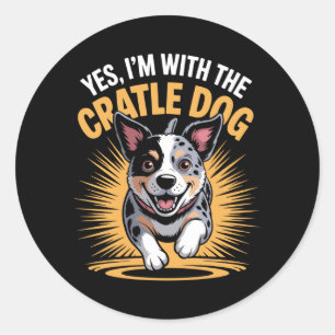 Sticker Rond Homme Drôle de Chien de Compagnie Avec La Folle Au