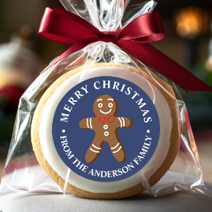 Sticker Rond Homme en pain d'épices Bleu marine Joyeux Noël
