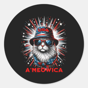 Sticker Rond Homme Femme Ameowica Drôle Patriotique Chat Meowic