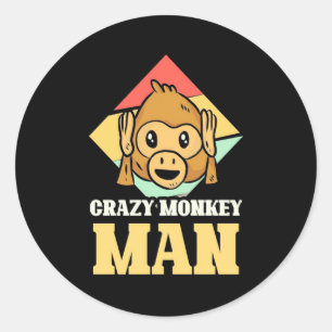 Sticker Rond Homme fou de singe
