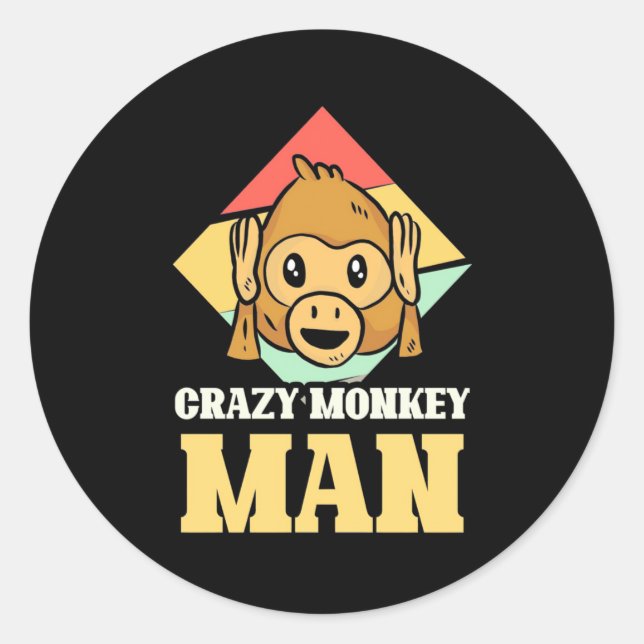 Sticker Rond Homme fou de singe (Devant)