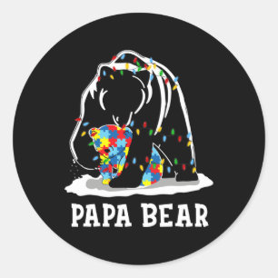 Sticker Rond Homme Fun Papa ours Sensibilisation sur l'autisme