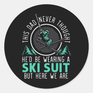 Sticker Rond Homme hiver ski skieur montagne