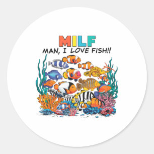 Sticker Rond Homme J'aime Poisson Amusement Aquarium Amateur Pê