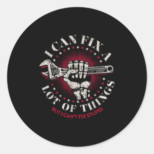 Sticker Rond Homme Mécanicien Je peux réparer beaucoup de chose