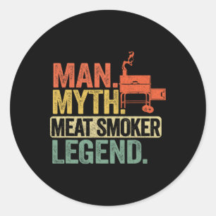 Sticker Rond Homme Mythe Viande Fumeur Légende Papa Grillfather