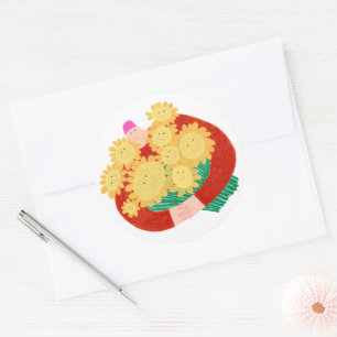 Sticker Rond Homme tenant des fleurs