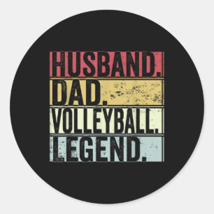 Sticker Rond Homme Vintage mari papa volleyball Legend Fun Fat
