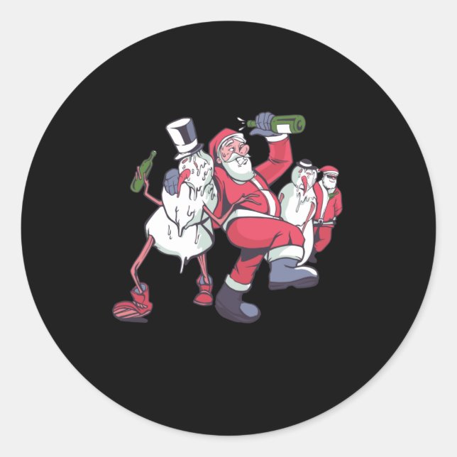 Sticker Rond hommes de neige père Noël ivre (Devant)