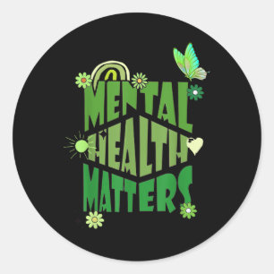 Sticker Rond Hommes Femmes Enfants Santé Mentale S Vert Ribbon