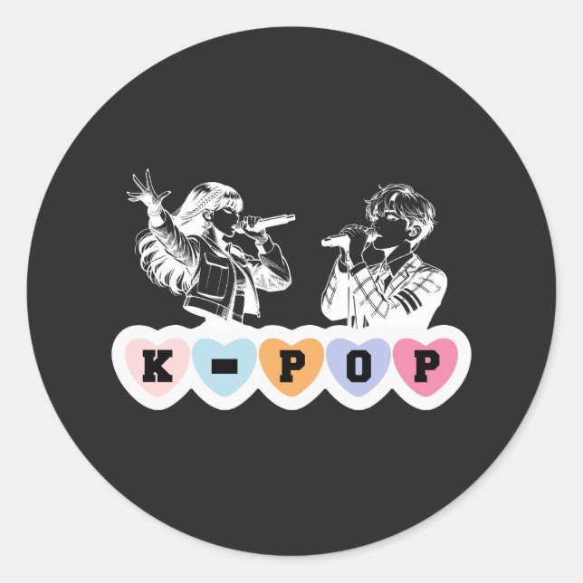 Sticker Rond Hommes Femmes Idols Chantant KPop Hearts Musique D (Devant)