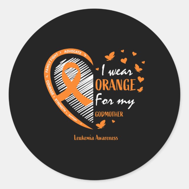 Sticker Rond Hommes Femmes Je Porte De L'Orange Pour Ma Leucémi (Devant)