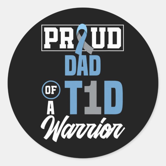 Sticker Rond Hommes Fier Papa D'Un T1D Guerrier Sensibilisation (Devant)