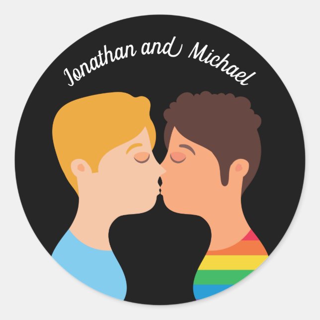 Sticker Rond Hommes gais Couple Kiss Personnalisé LGBTQ Priorit
