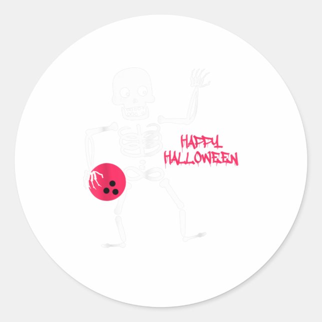 Sticker Rond Hommes Halloween Bowling effrayant Skeleton Ghost (Devant)