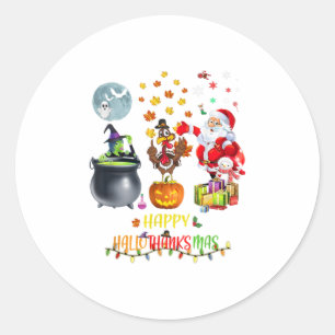 Sticker Rond Hommes Heureux Hallothanksmas Funny Hallowee