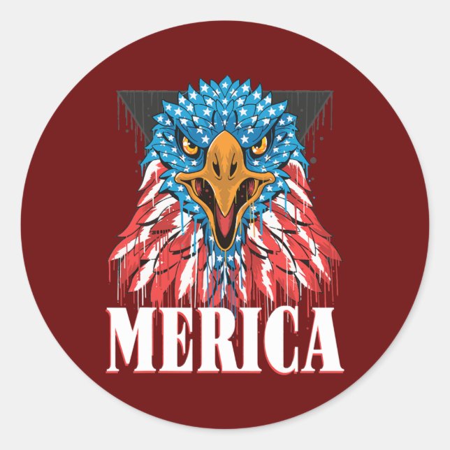 Sticker Rond Hommes Merica Eagle Mullet Drapeau américain États (Devant)