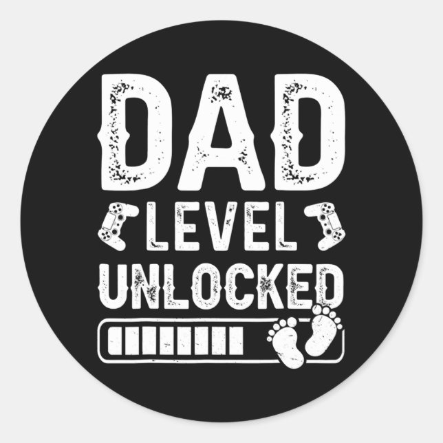 Sticker Rond Hommes Niveau Papa Déverrouillé Nouveau Gamer Genr (Devant)