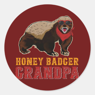 Sticker Rond Honey Badger Grandpa Honey Badger Wearing