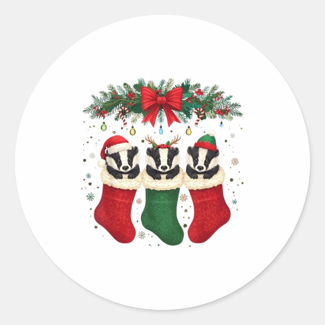 Sticker Rond Honey Badger In Christmas Socks Lights Honey Badge (Devant)