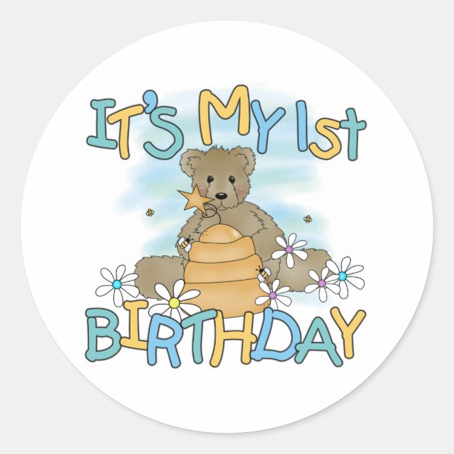 Sticker Rond Honey Bear 1er anniversaire (Devant)