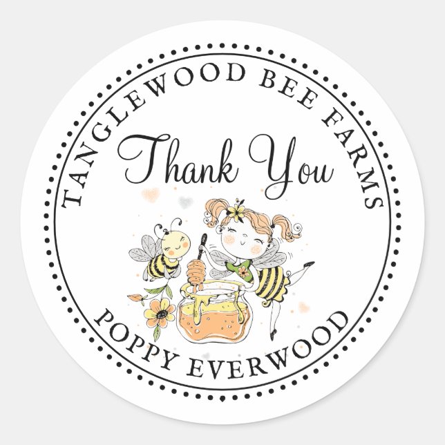 Sticker Rond Honey Bee Beekeeper Honey Products Thank You (Devant)