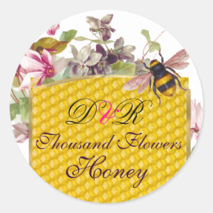 STICKER ROND HONEY BEE, CYCLAMEN ROSE FLEURS DE L'APPAREIL MONO