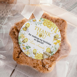 Sticker Rond Honey Bee Floral First Bee Day Birthday