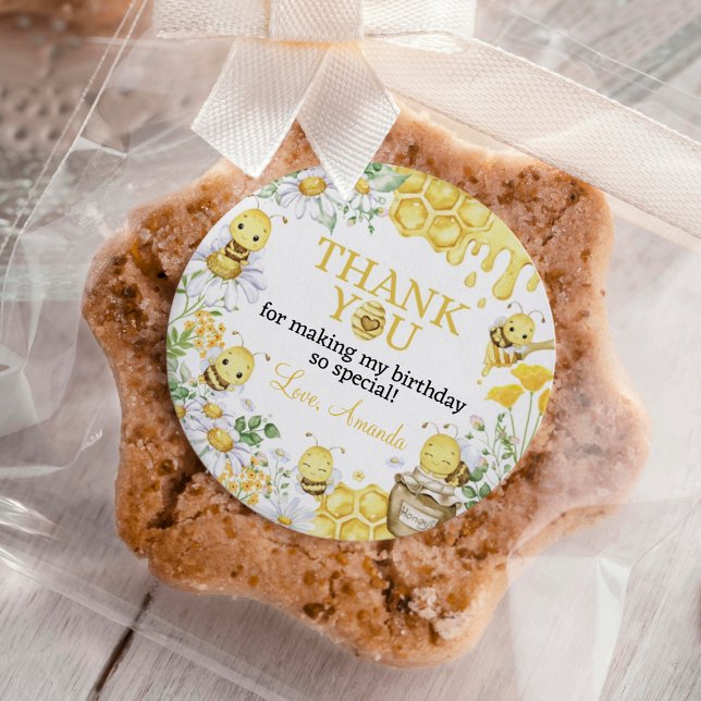 Sticker Rond Honey Bee Floral First Bee Day Birthday (Créateur téléchargé)