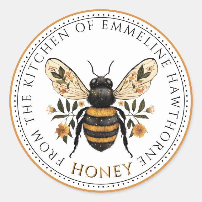 Sticker Rond Honey Bee Floral Honey Label (Devant)