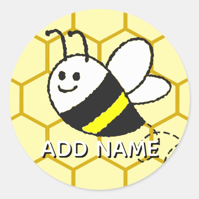 Sticker Rond Honey Bee Honeycomb Drawing Personalized Name (Devant)