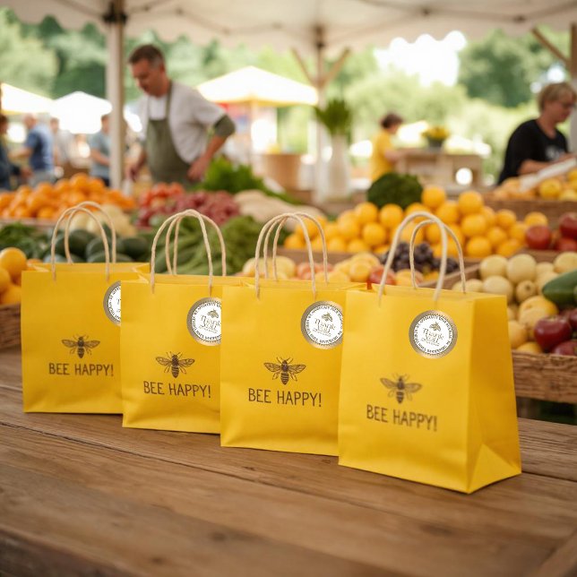 STICKER ROND HONEY BEE LOGO D'OR 3D EN AVRIER MERCI D'AFFAIRES (Créateur téléchargé)