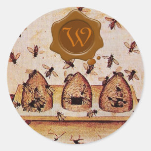 STICKER ROND HONEY BEE, MONOGRAMME DE SCEAU DE CIRE BROWN