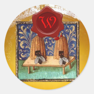STICKER ROND HONEY BEE, MONOGRAMME DE SCEAU DE CIRE ROUGE