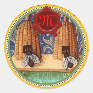 STICKER ROND HONEY BEE, MONOGRAMME DE SCEAU DE CIRE ROUGE