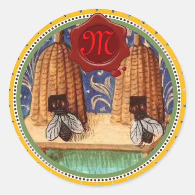 STICKER ROND HONEY BEE, MONOGRAMME DE SCEAU DE CIRE ROUGE (Devant)