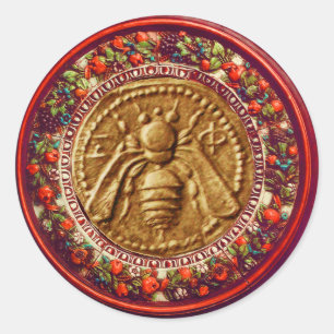 STICKER ROND HONEY BEE / ROUGE VERT FLORENTINE FLORALE COWN