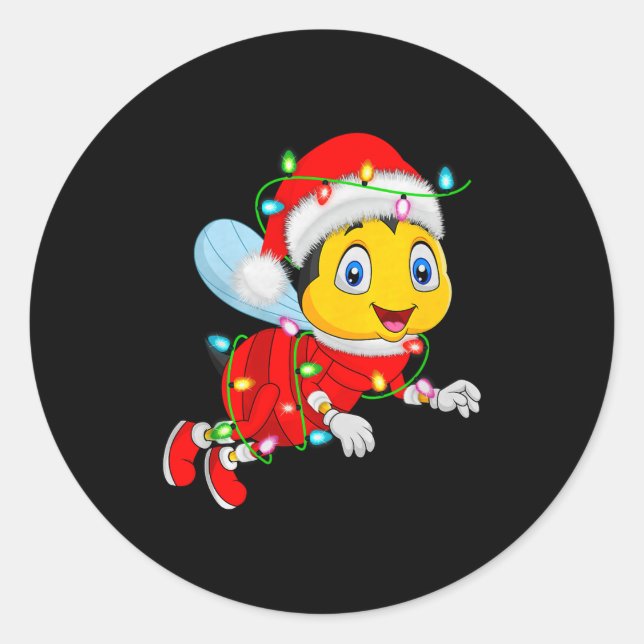 Sticker Rond Honey Bees Christmas Lights Santa Costume Cute Ani (Devant)