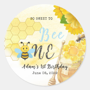 Sticker Rond Honey Blue Jaune Abeille verte Premier anniversair