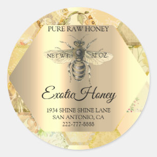 Sticker Rond Honey Jar Honeybee Honeycomb Bee Apia Bio