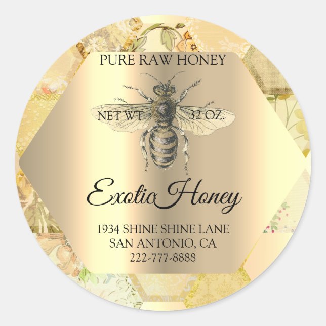 Sticker Rond Honey Jar Honeybee Honeycomb Bee Apia Bio (Devant)