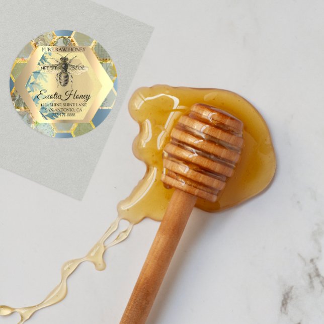 Sticker Rond Honey Jar Honeybee Honeycomb Bee Apier bleu (Créateur téléchargé)